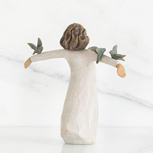 Willow Tree Happiness, Free to Sing, Laugh, Dance, Create, Figure with 3 Bluebirds on Arms, Gift for Graduates or to Encourage and Support Creative Expression, Sculpted Hand-Painted Figure