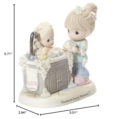 Precious Moments Mom Giving Baby a Bath Figurine | Treasure Every Moment Mom and Baby Bisque Porcelain Figurine New Mom Gift