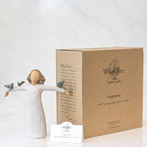 Willow Tree Happiness, Free to Sing, Laugh, Dance, Create, Figure with 3 Bluebirds on Arms, Gift for Graduates or to Encourage and Support Creative Expression, Sculpted Hand-Painted Figure