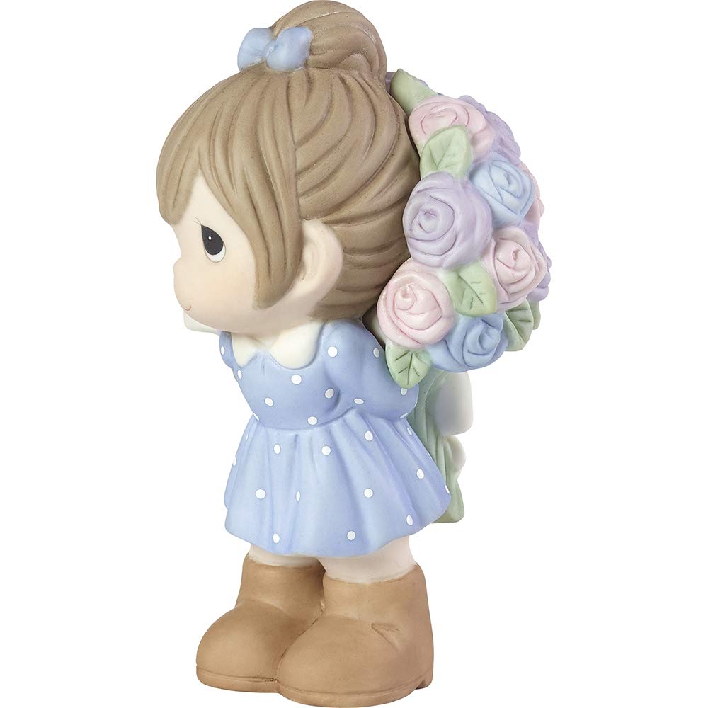 Precious Moments Little Girl with Flowers Figurine | Love You Bunches Mom Girl Bisque Porcelain Figurine | Gift for Mom Mom's Birthday