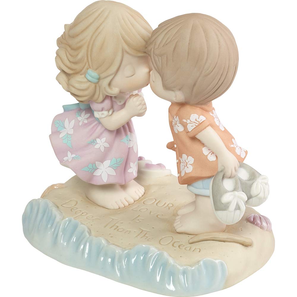 Precious Moments Couple on The Beach Figurine | Love is Deeper Than The Ocean Bisque Porcelain Figurine | Wedding Gift | Anniversary, Valentine's Day Gift | Hand-Painted