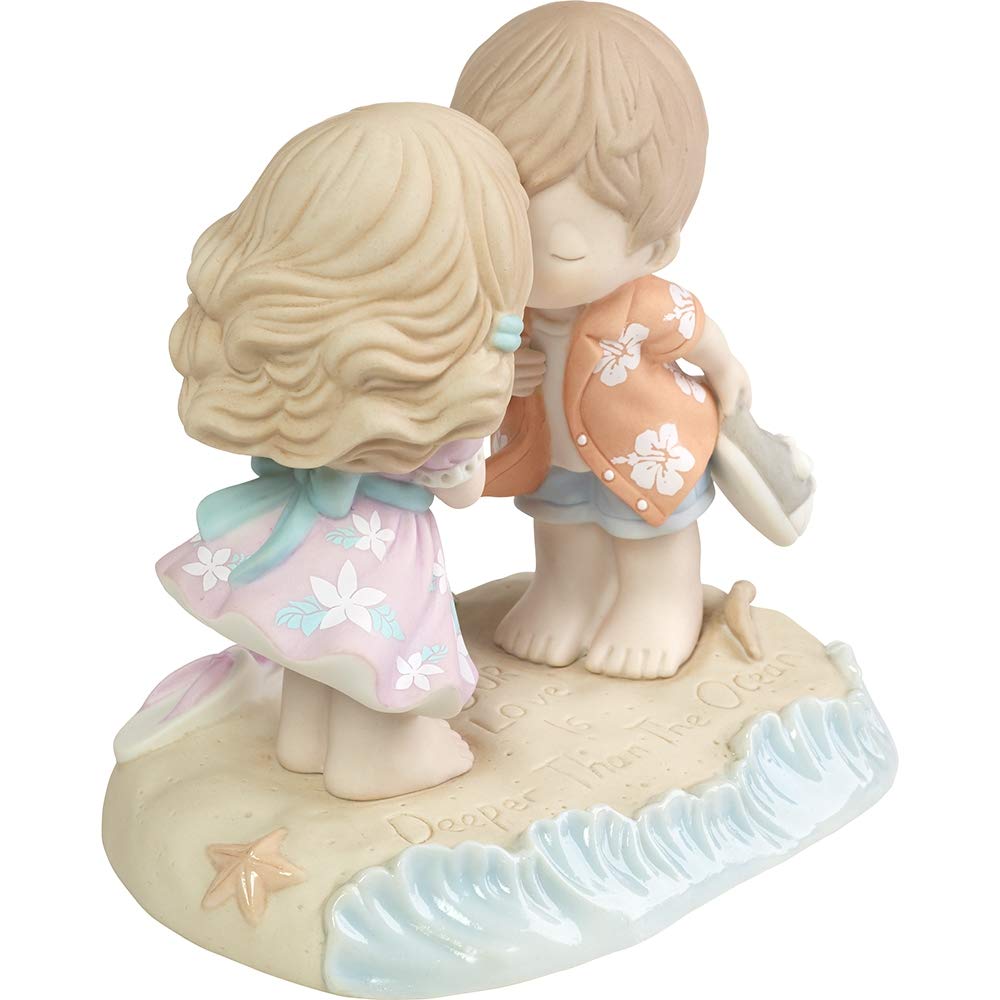 Precious Moments Couple on The Beach Figurine | Love is Deeper Than The Ocean Bisque Porcelain Figurine | Wedding Gift | Anniversary, Valentine's Day Gift | Hand-Painted