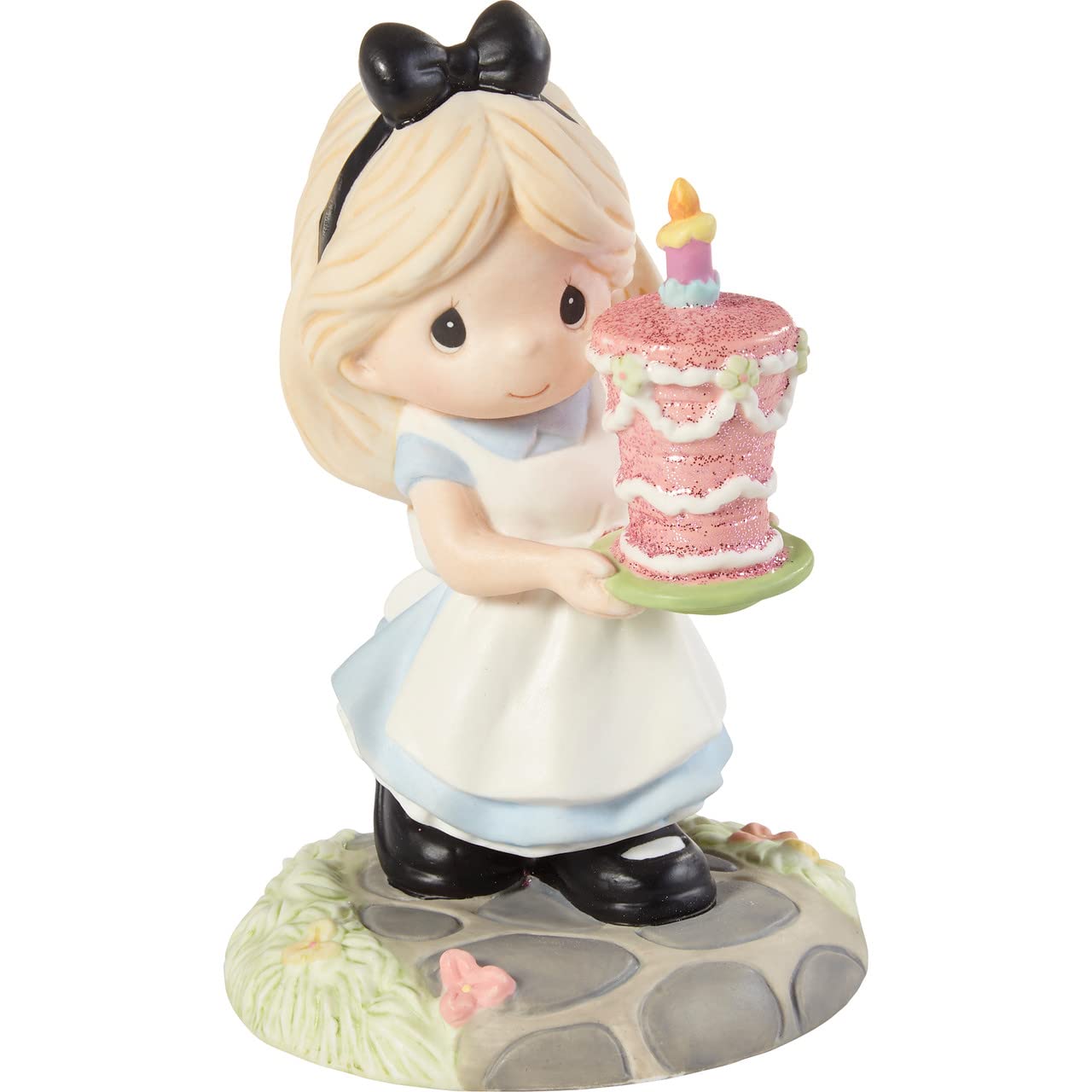 Precious Moments Disney Showcase Alice in Wonderland Figurine | Wishing You A Happy Un-Birthday Alice in Wonderland Bisque Porcelain Figurine