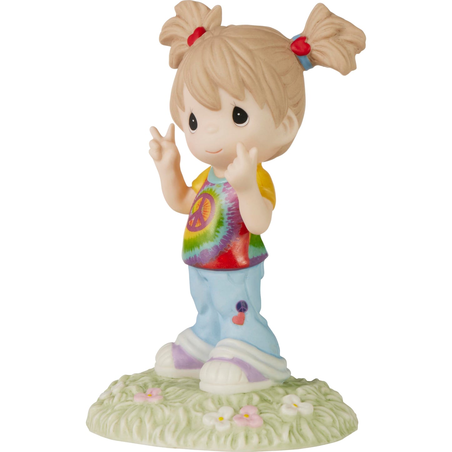 Precious Moments Hippie Girl Figurine | Peace and Love Bisque Porcelain Figurine | Fun, Groovy Girl with Peace Sign | Home Decor & Gifts | Hand-Painted