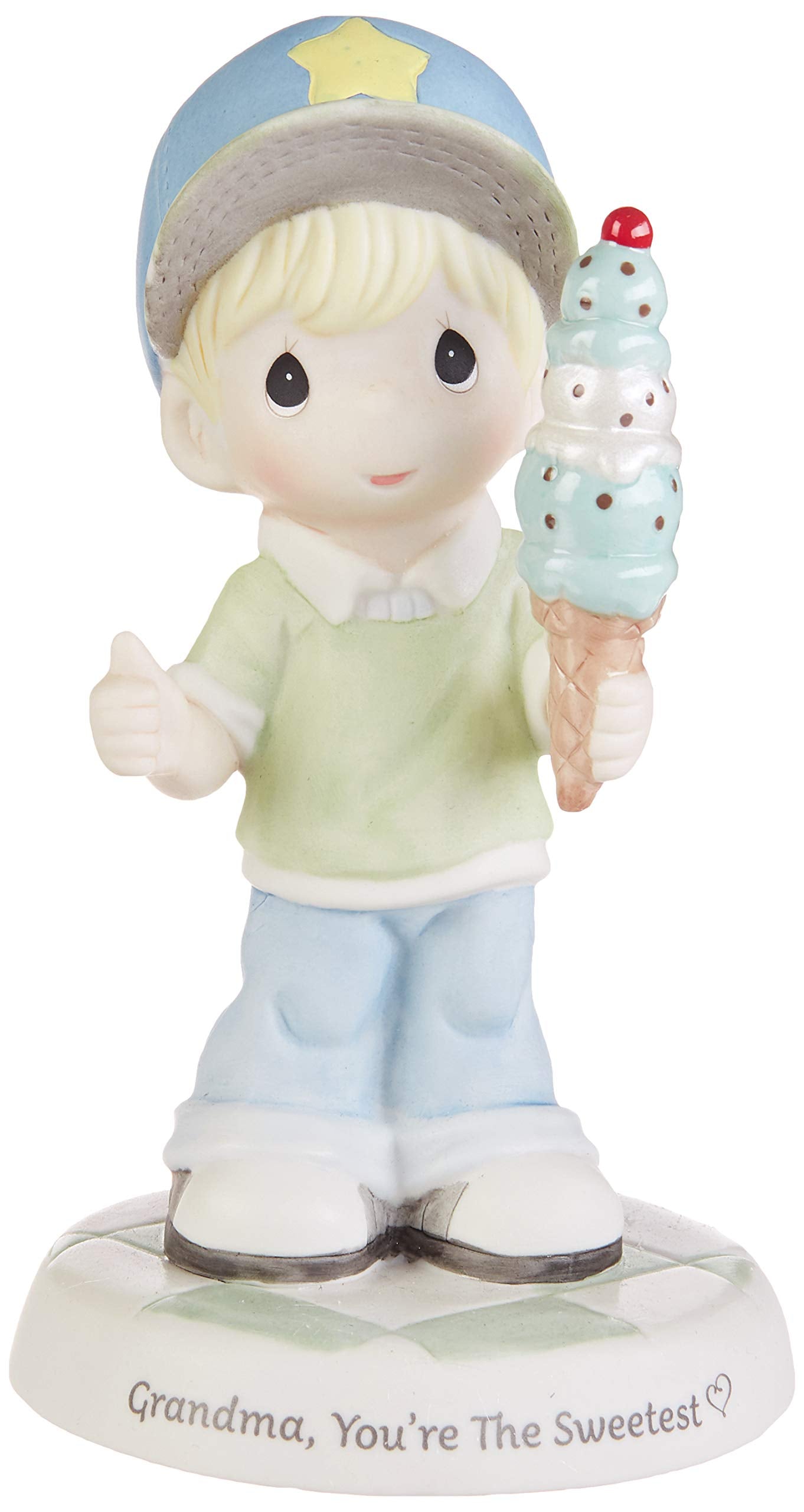 Precious Moments 193017 Grandma You're The Sweetest Boy with Ice Cream Cone Bisque Porcelain Figurine, One Size, Multicolor