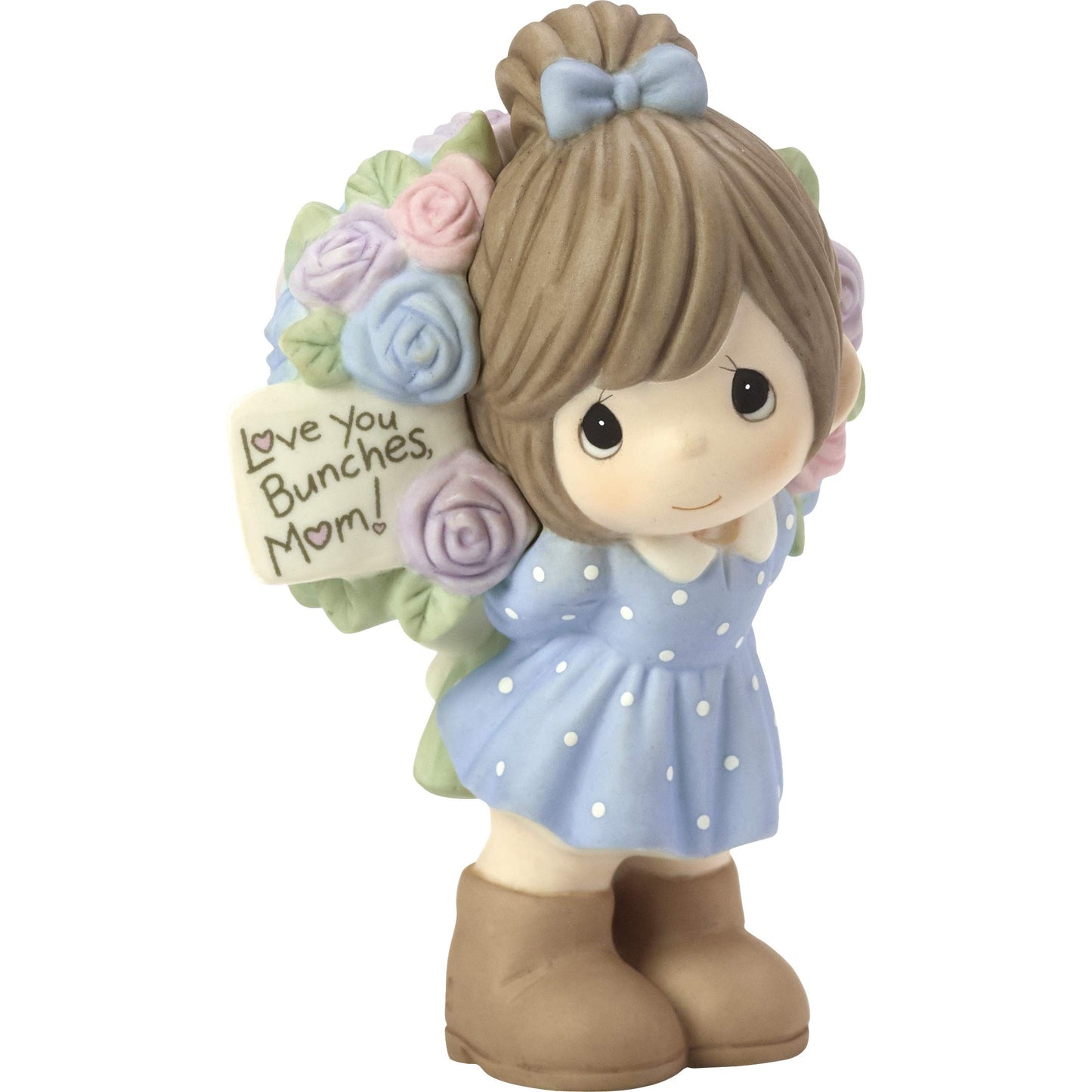 Precious Moments Little Girl with Flowers Figurine | Love You Bunches Mom Girl Bisque Porcelain Figurine | Gift for Mom Mom's Birthday