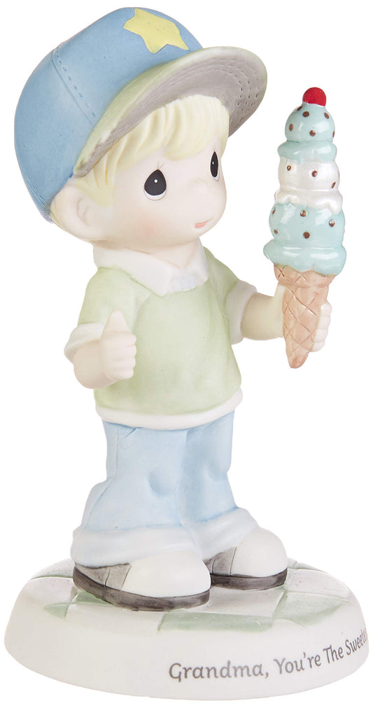 Precious Moments 193017 Grandma You're The Sweetest Boy with Ice Cream Cone Bisque Porcelain Figurine, One Size, Multicolor