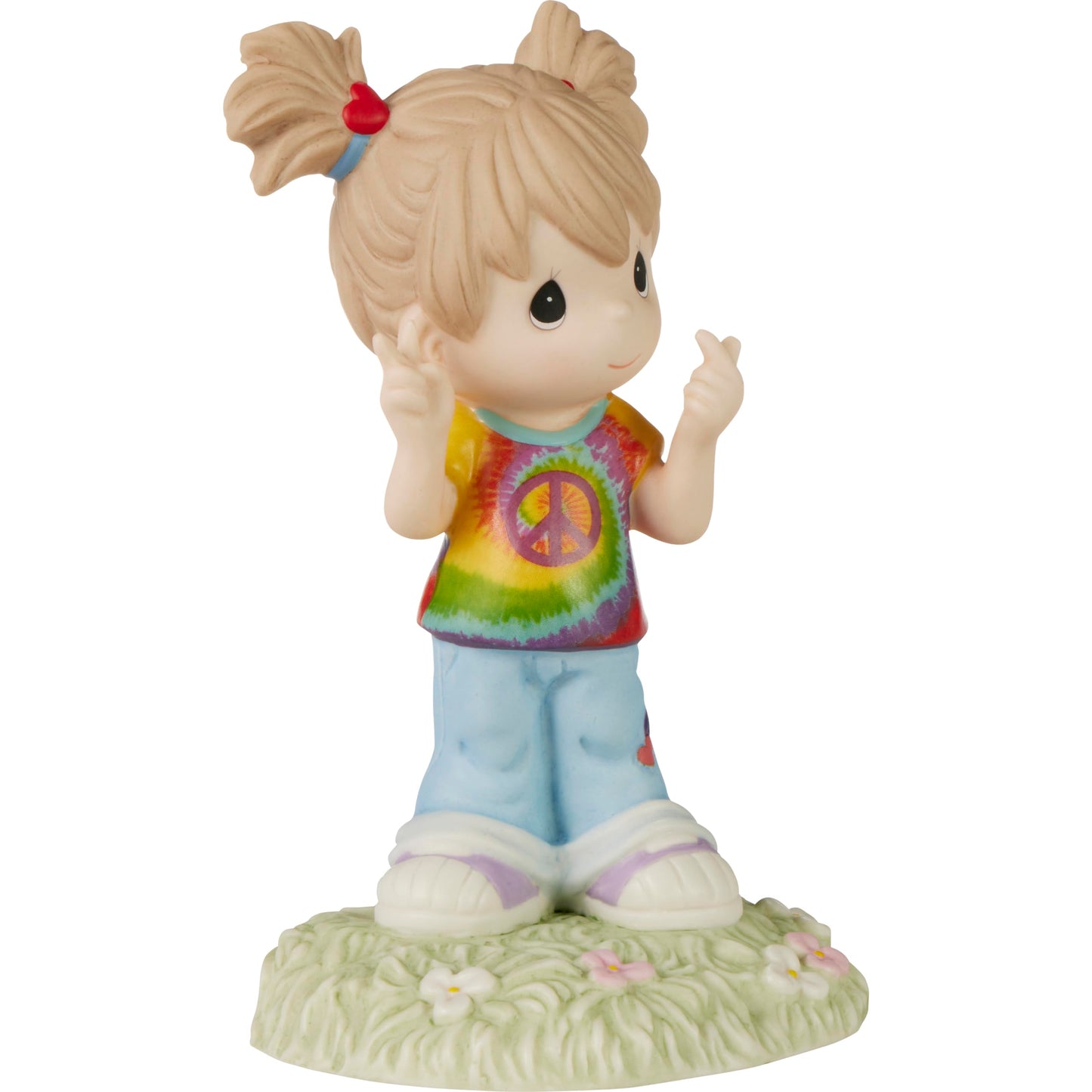 Precious Moments Hippie Girl Figurine | Peace and Love Bisque Porcelain Figurine | Fun, Groovy Girl with Peace Sign | Home Decor & Gifts | Hand-Painted