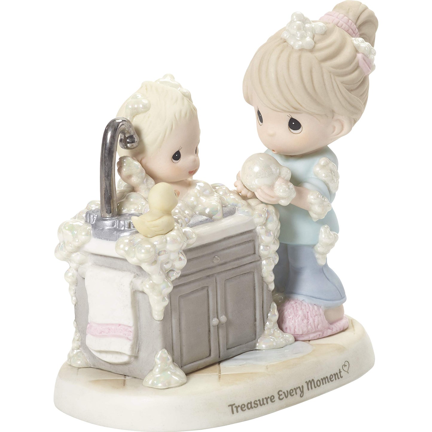 Precious Moments Mom Giving Baby a Bath Figurine | Treasure Every Moment Mom and Baby Bisque Porcelain Figurine New Mom Gift