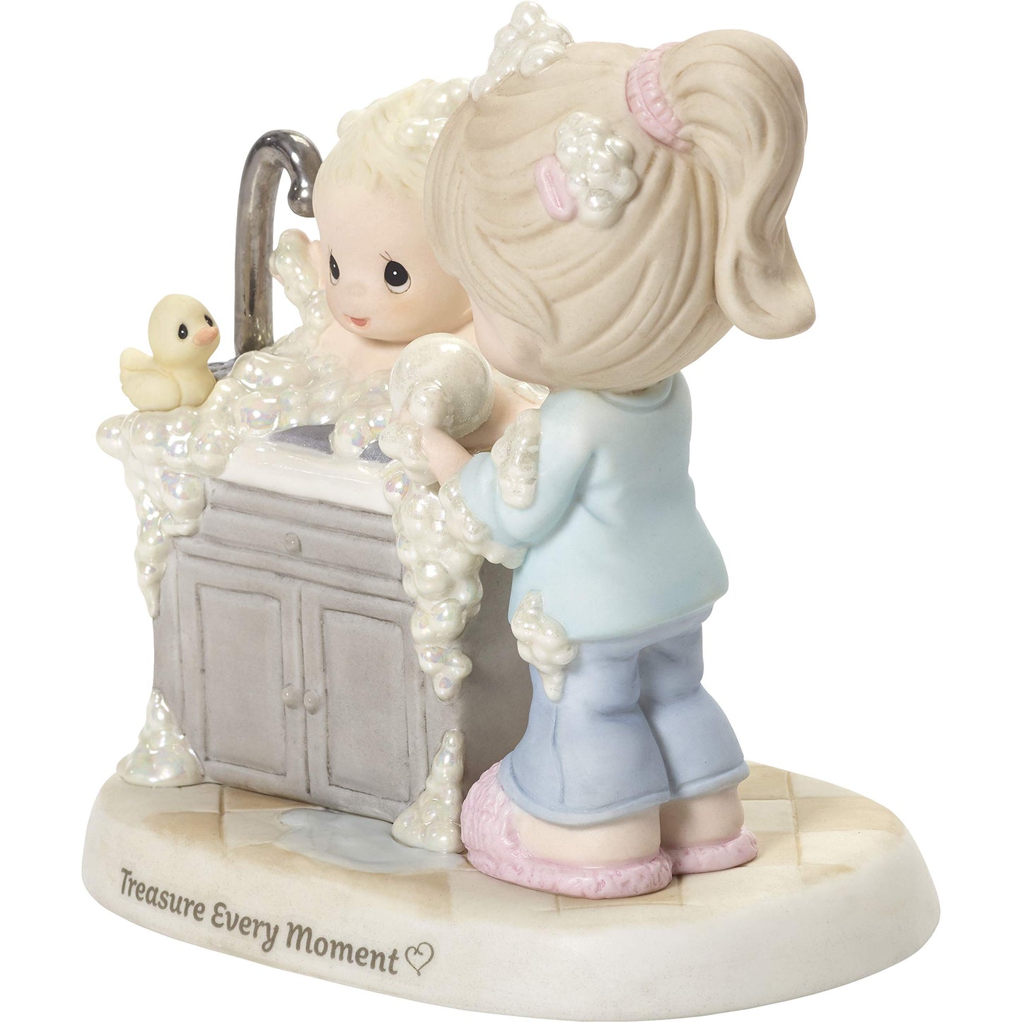 Precious Moments Mom Giving Baby a Bath Figurine | Treasure Every Moment Mom and Baby Bisque Porcelain Figurine New Mom Gift