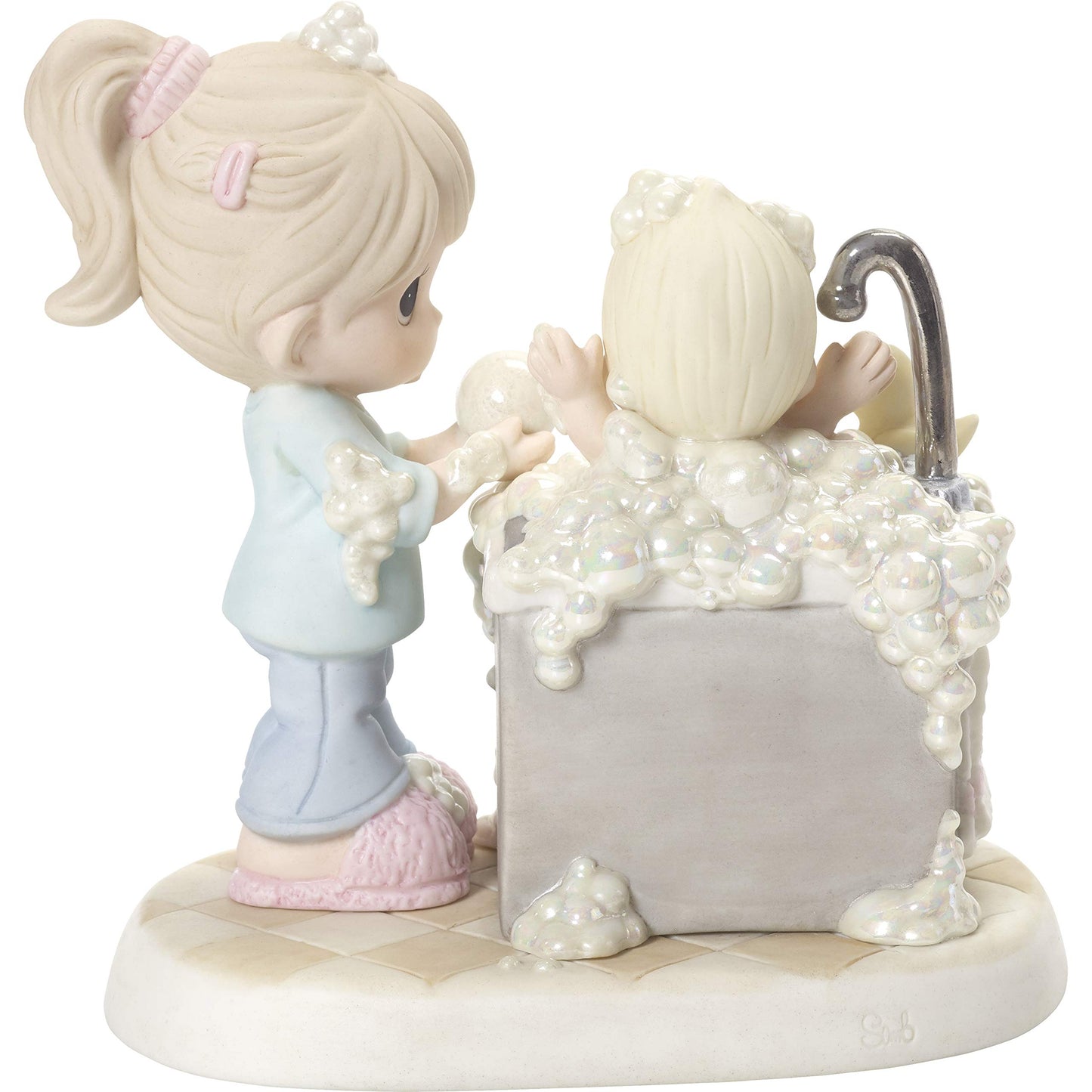 Precious Moments Mom Giving Baby a Bath Figurine | Treasure Every Moment Mom and Baby Bisque Porcelain Figurine New Mom Gift