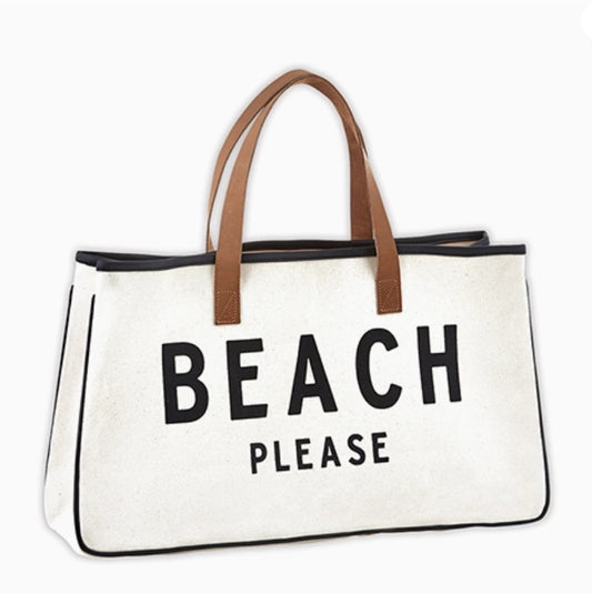 Large Canvas Travel Tote Bag - BEACH PLEASE - 20 x 6 x 11 in