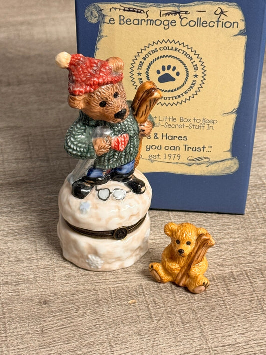 Boyds Bear 1999 Skier Trinket Box with Mini Figurine C57660