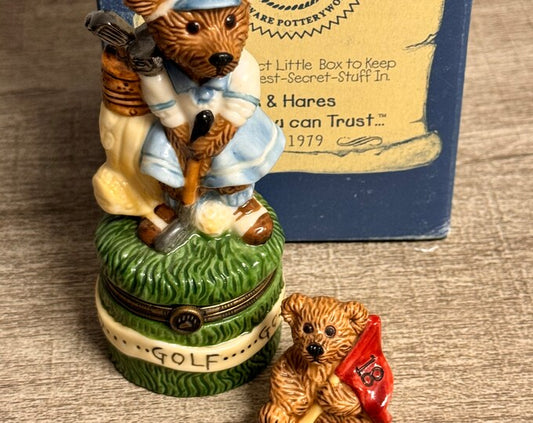 Boyds Bear 1999 Female Golf Trinket Box with Mini Figurine C34977