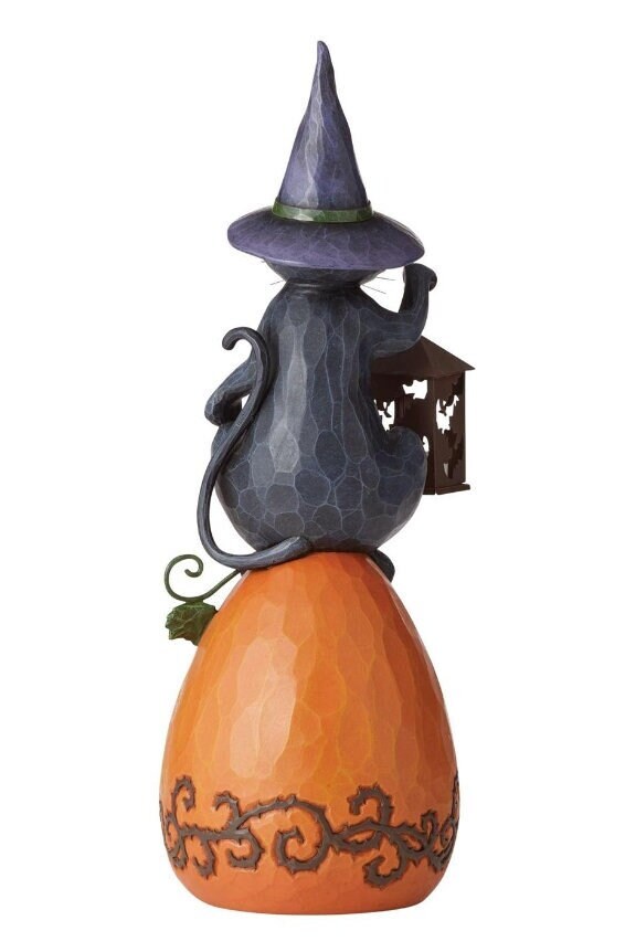 New jim shore halloween 21&quot; black cat pumpkin statue - lights up 6006251