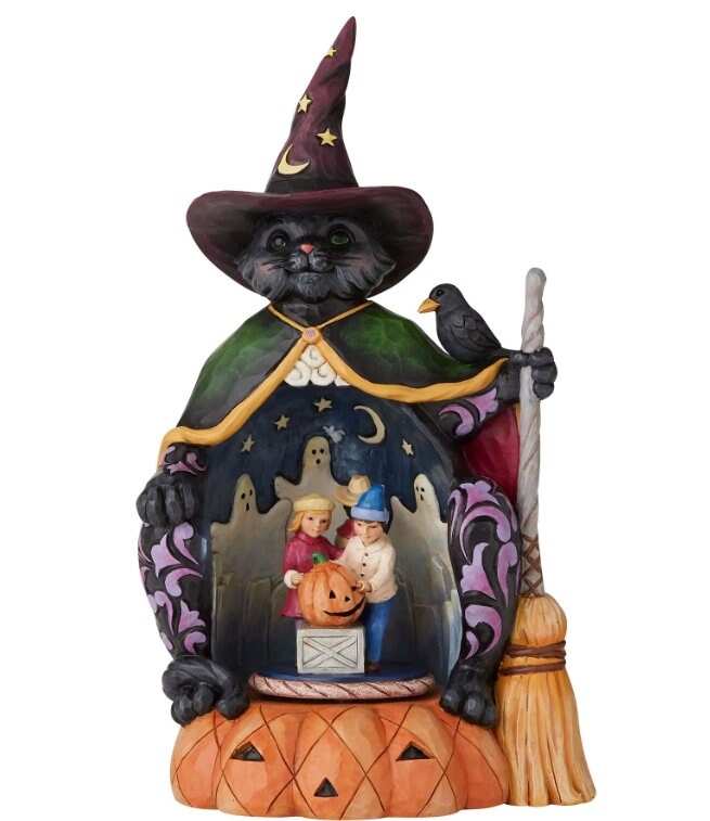 New Jim Shore by Enesco Halloween Cat LED Lighted Rotator 11.25" H