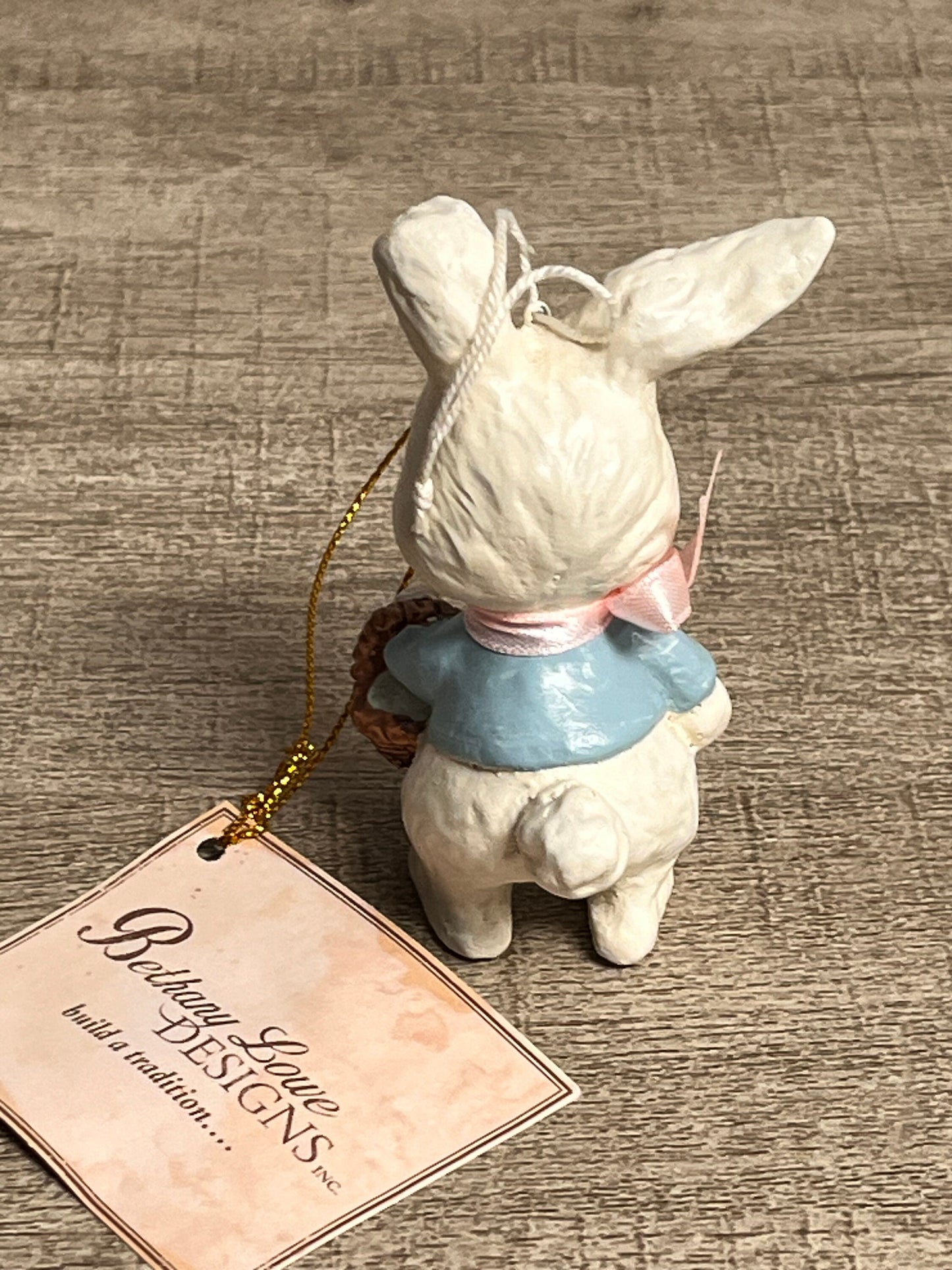 New Bethany Lowe Designs Inc. Easter Bunny with Egg Basket Ornament