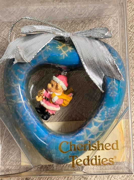 New Cherished Teddies by Enesco 1996 3" Santa Bear Heart Shape Ornament 282324