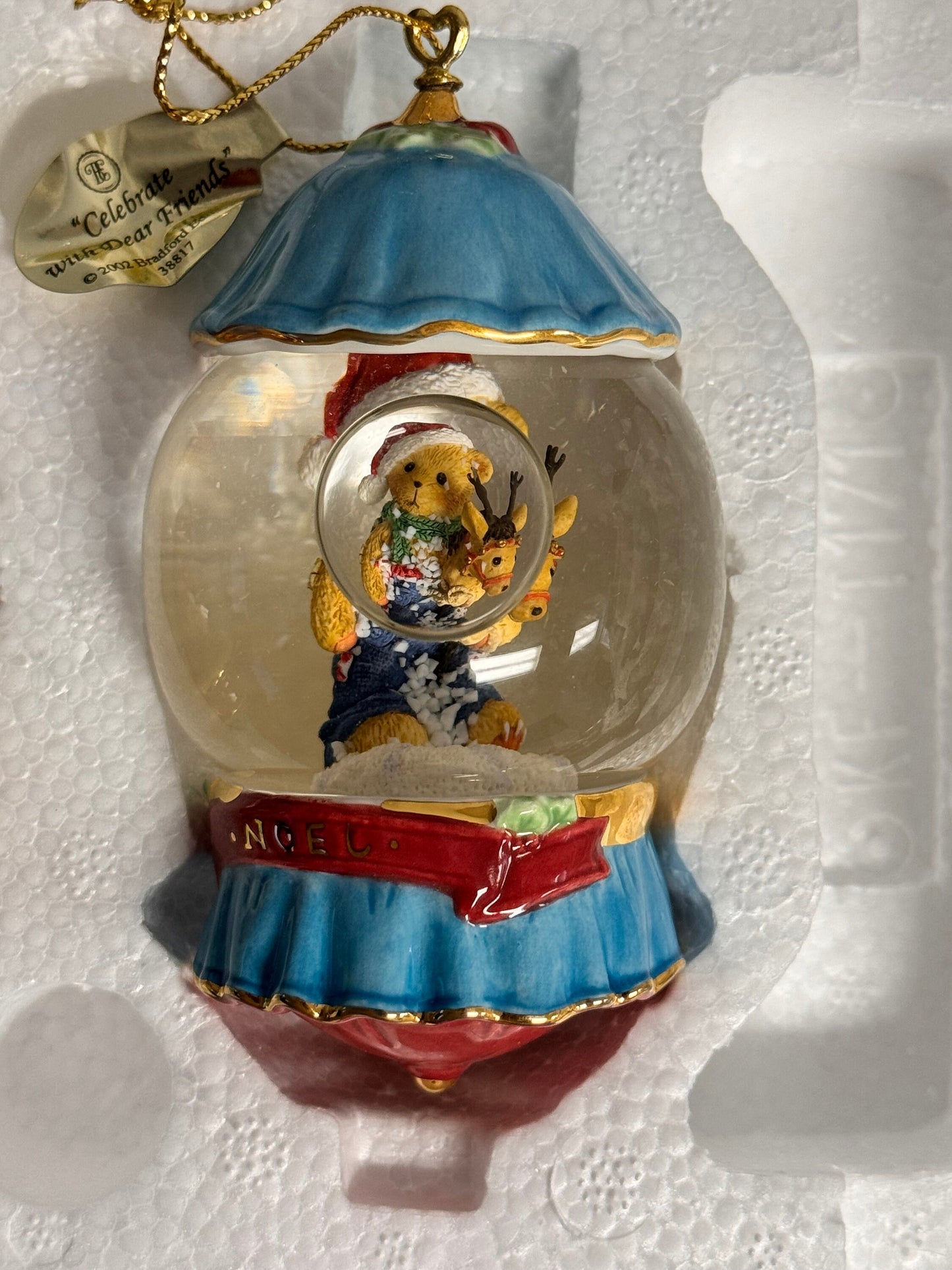 Cherished Teddies RARE Set of 2 Holiday Christmas Snow Globe 3.5" Ornaments 38817