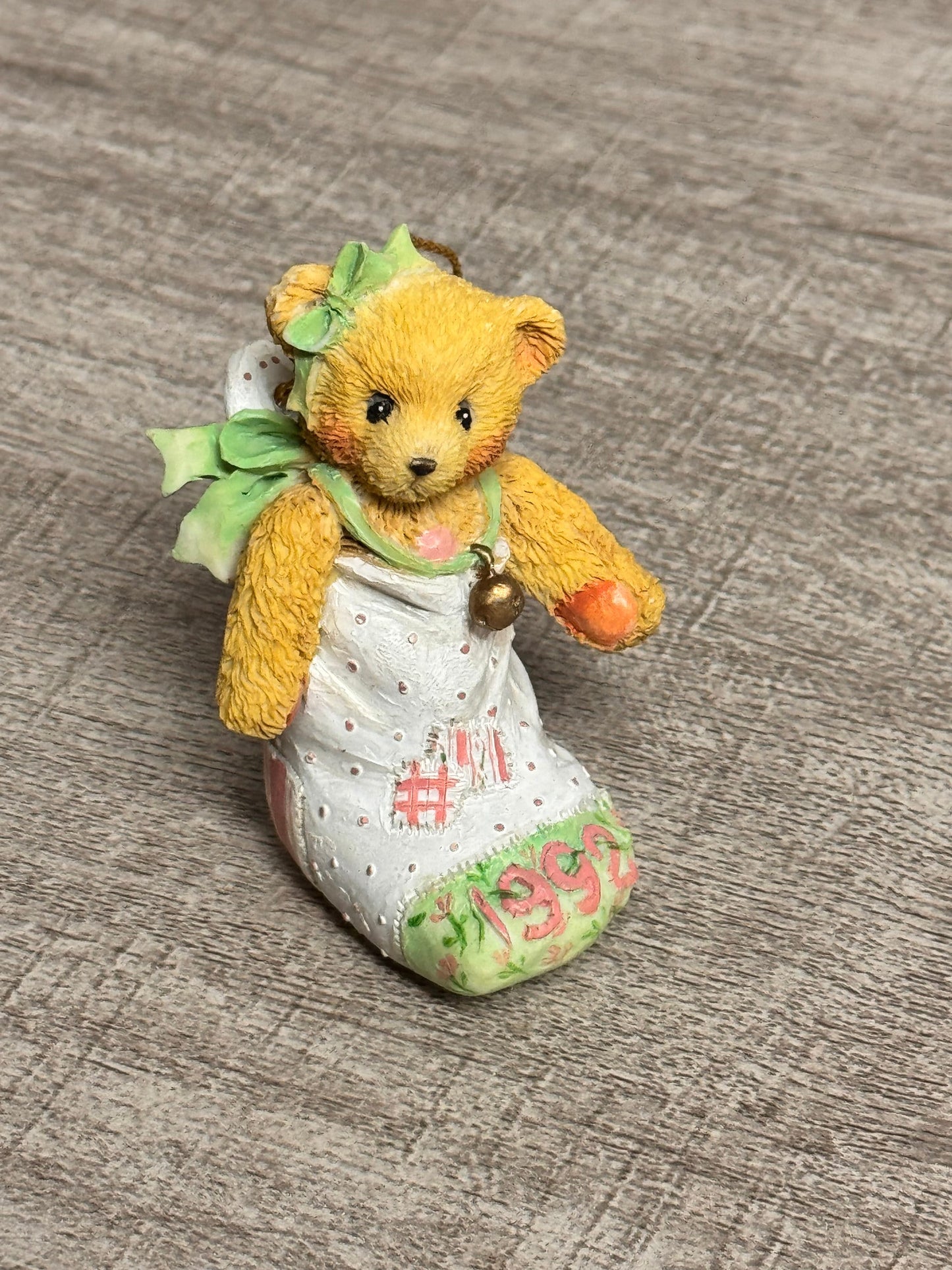 Cherished Teddies by Hamilton Gifts 1992 Bear in Stocking Dated Hanging Ornament 950653