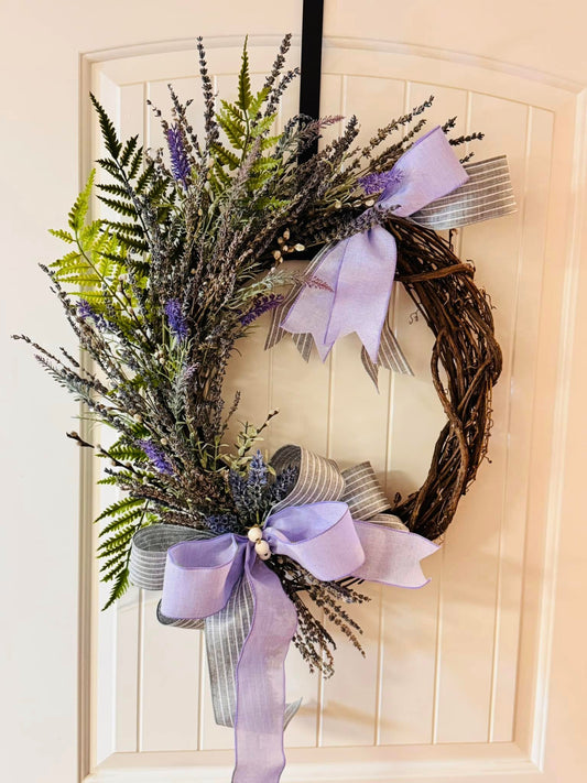 Handcrafted Everyday Door Wreath in Purple with Lavender Stems