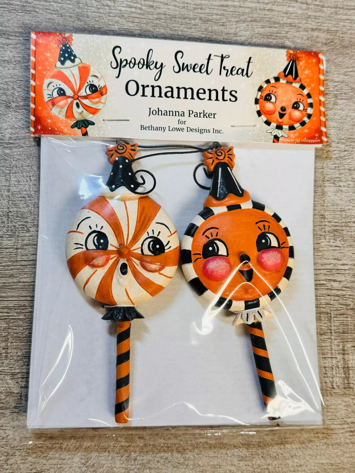 New Johanna Parker Halloween Spooky Sweet Treat Ornament set of two 2.25" X 0.5"