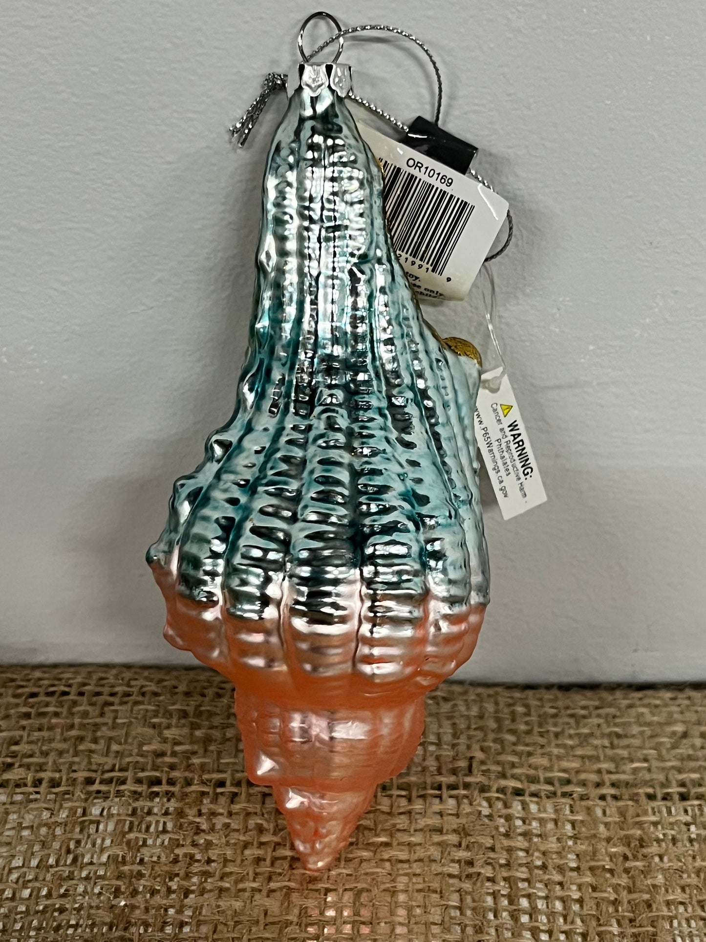 New Glass Coastal Ornament 5.5" Seashell