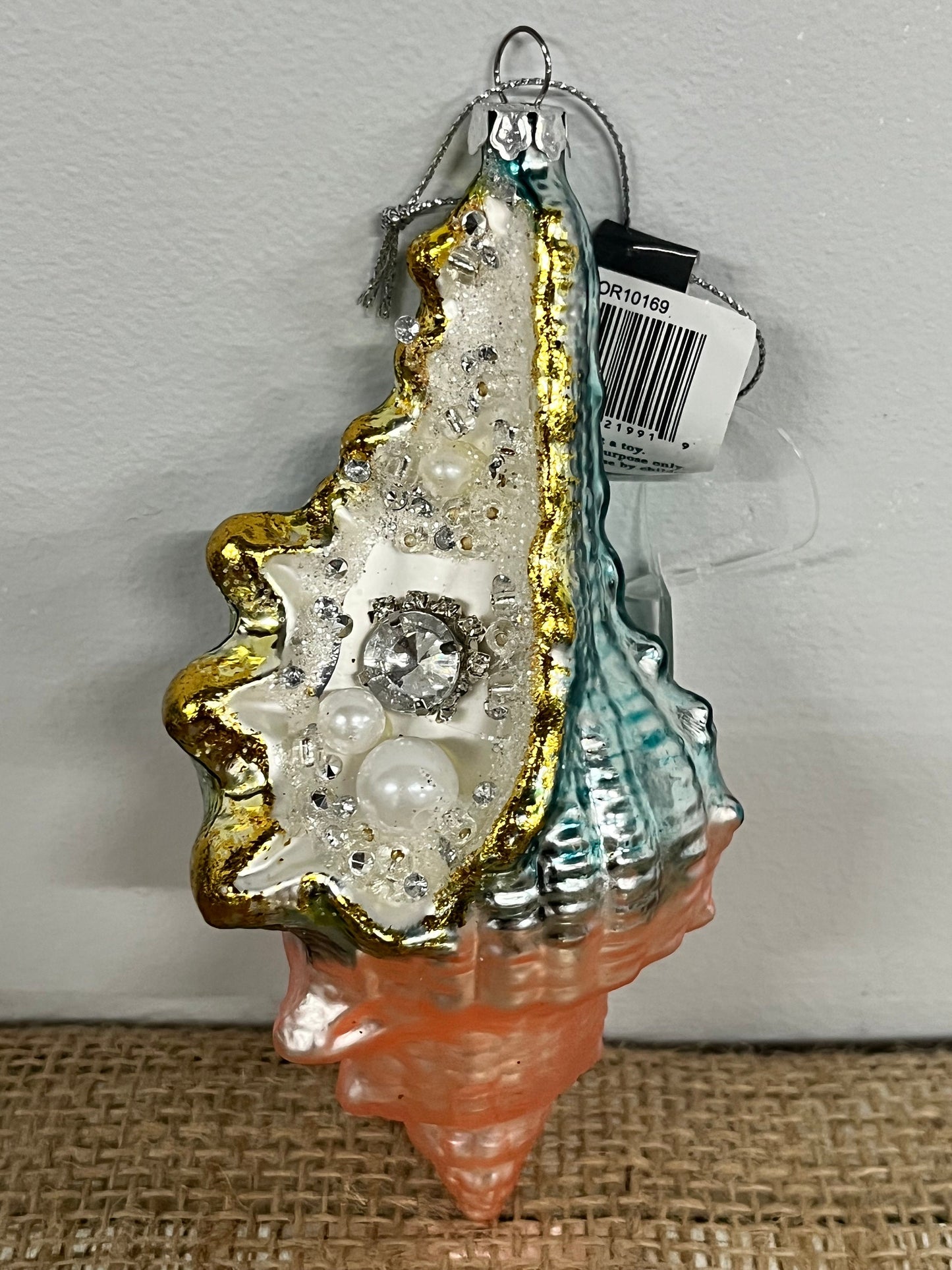 New Glass Coastal Ornament 5.5" Seashell