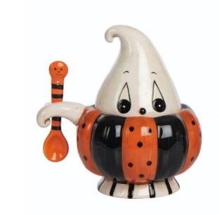 New Johanna Parker Ghost Spook Peek-a-Boo Candy Bowl with Spoon