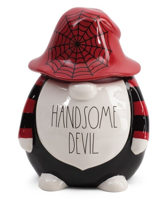 New rae dunn halloween 12" gnome - handsome devil canister