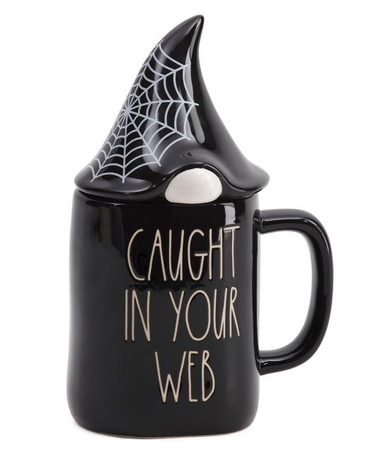 New rae dunn halloween caught in your web figural mug