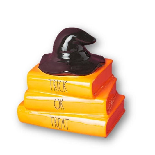 New rae dunn halloween trick or treat stacked books 8.5in w x 9in h