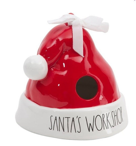 New rae dunn 8" birdhouse santas workshop santa hat