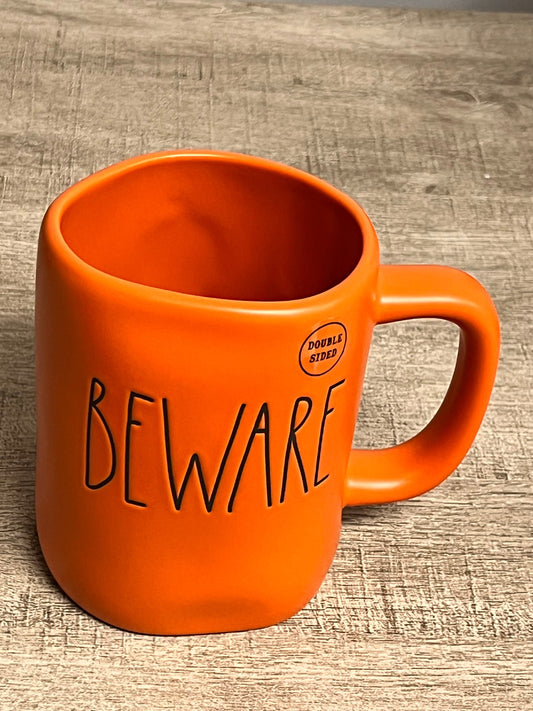 New Rae Dunn Halloween Orange BEWARE Mug