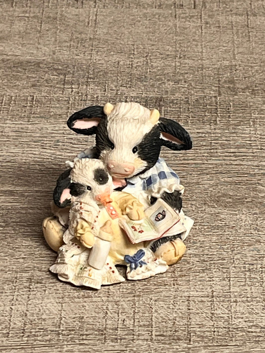 Mary Moo Moos by Enesco 1993 Pasture Bedtime Cowgirl Reading To Baby Cow 627763